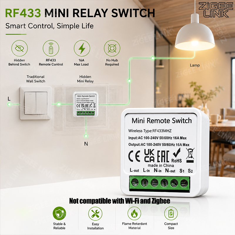 Home Automation Systems Diy - Миниатюрный умный релейный приемник RF433МГц 16А,