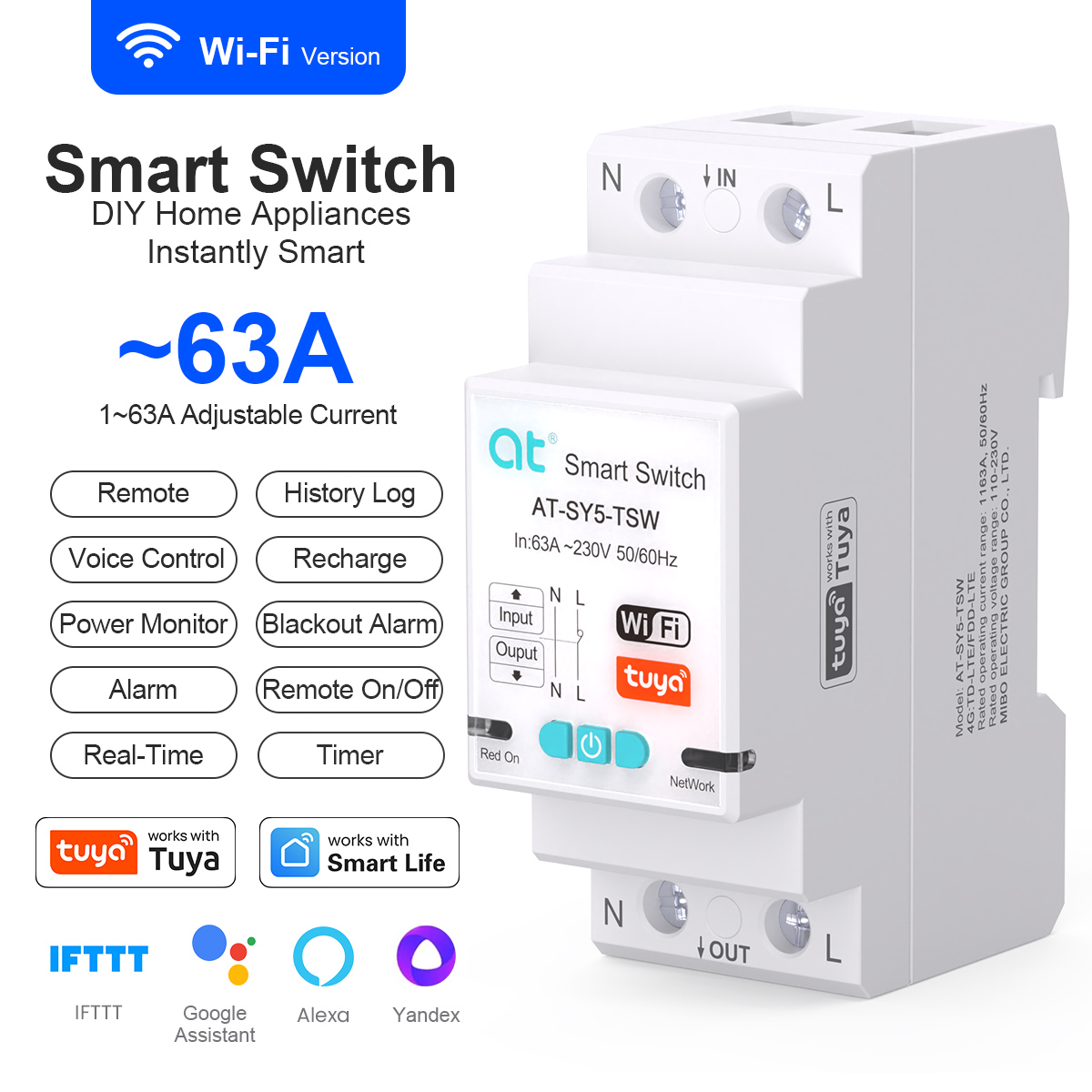 Home Automation Industry - Умный выключатель-автомат Tuya WiFi с беспроводным